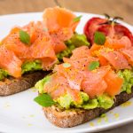 Quick and healthy cold smoked trout, broadbean and mint houmous with sumac and toasted pine nuts.